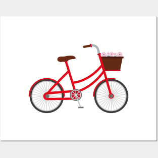 Red Bicycle with Flowers Posters and Art